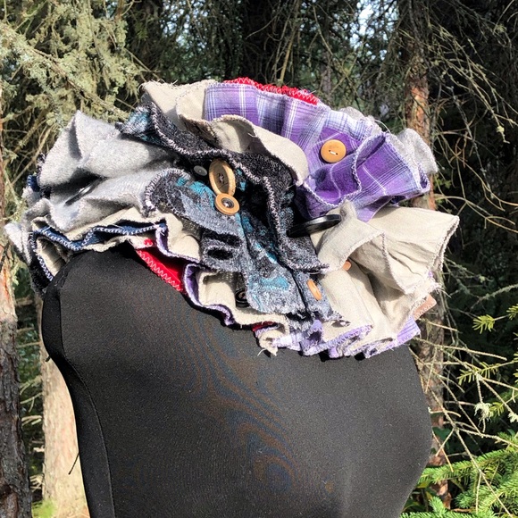 Multi Color Texture Patchwork Circus Clown Costume Ruff Pink Edges Buttons Tie - Picture 13 of 13